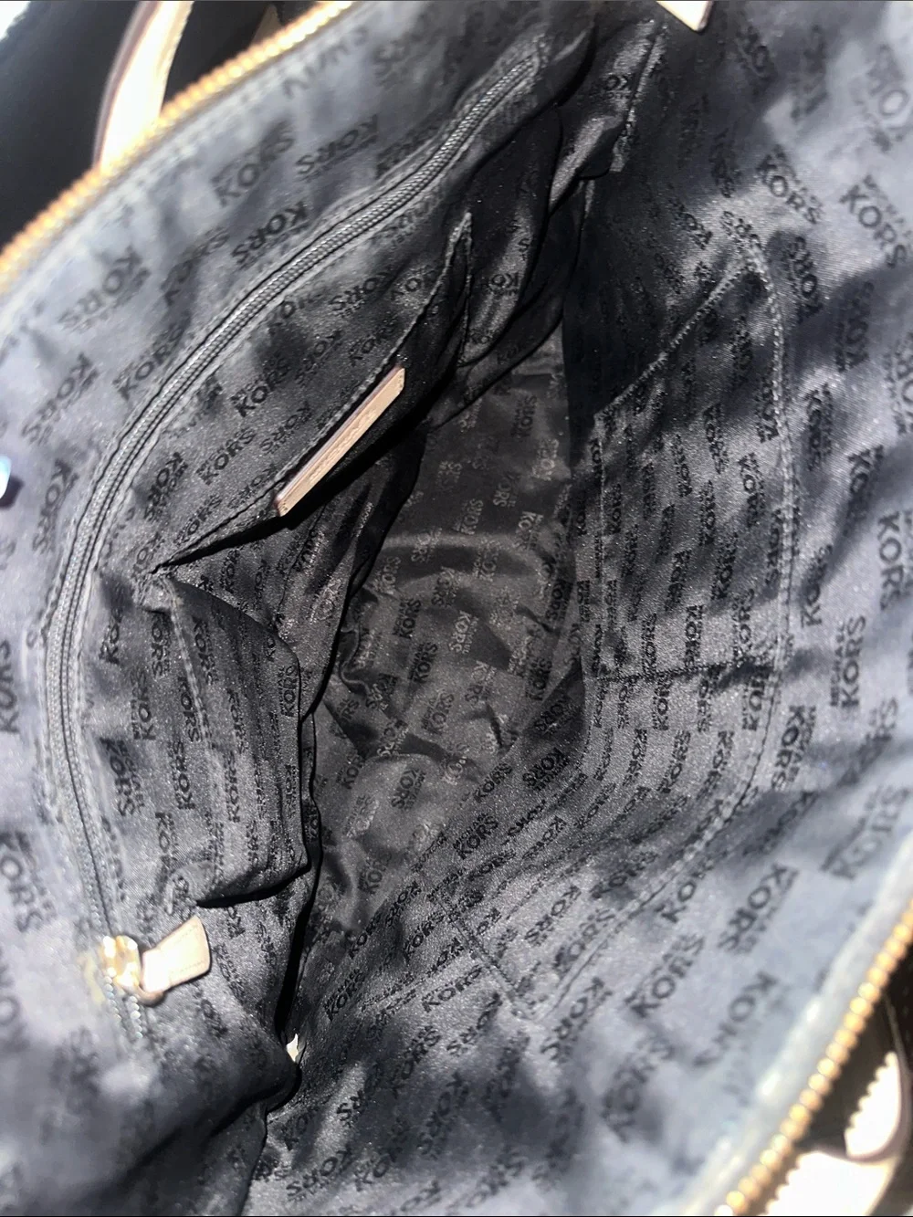 Michael Kors Black Patent Logo Tote with Beige Handles